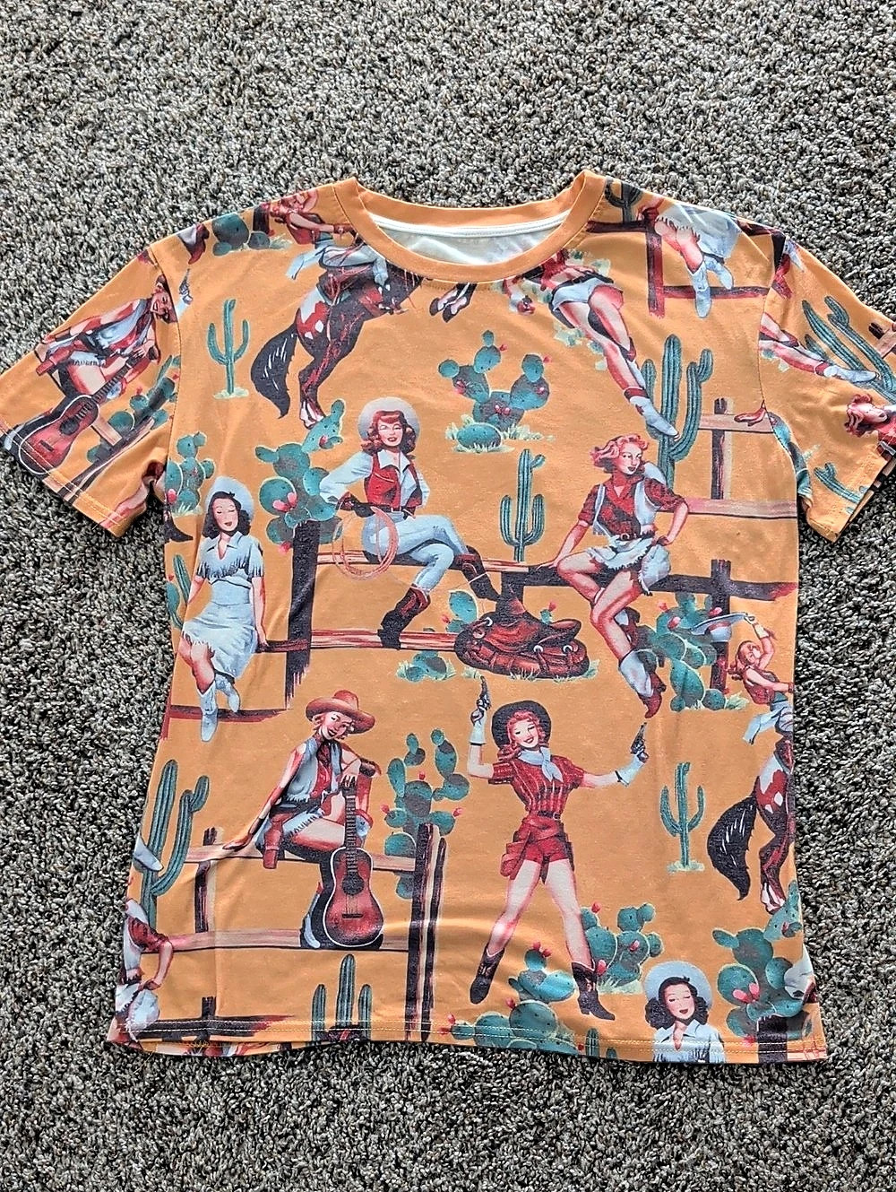 Western Cowboy Print Short Sleeve Tee Size XL